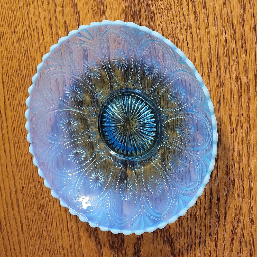Antique vintage blue glass dish